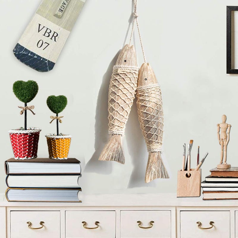 YK Decor Antique Wood Fish Decor Ornament Wall Hanging Wooden Fish Decorations for Home Nautical Theme - Image 4